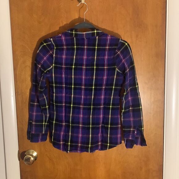 splendid EUC royal blue with pink and yellow plaid button down shirt. Size XS - Picture 3 of 4